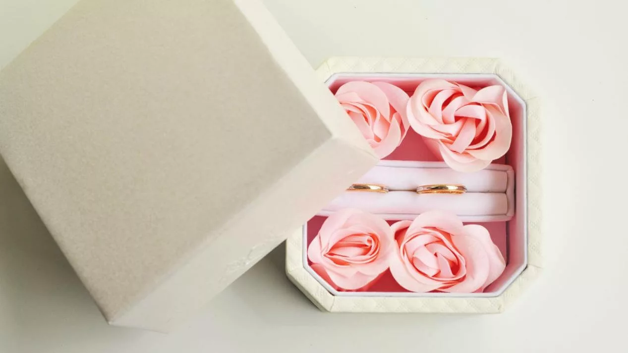 velvet ring box with flowers inside