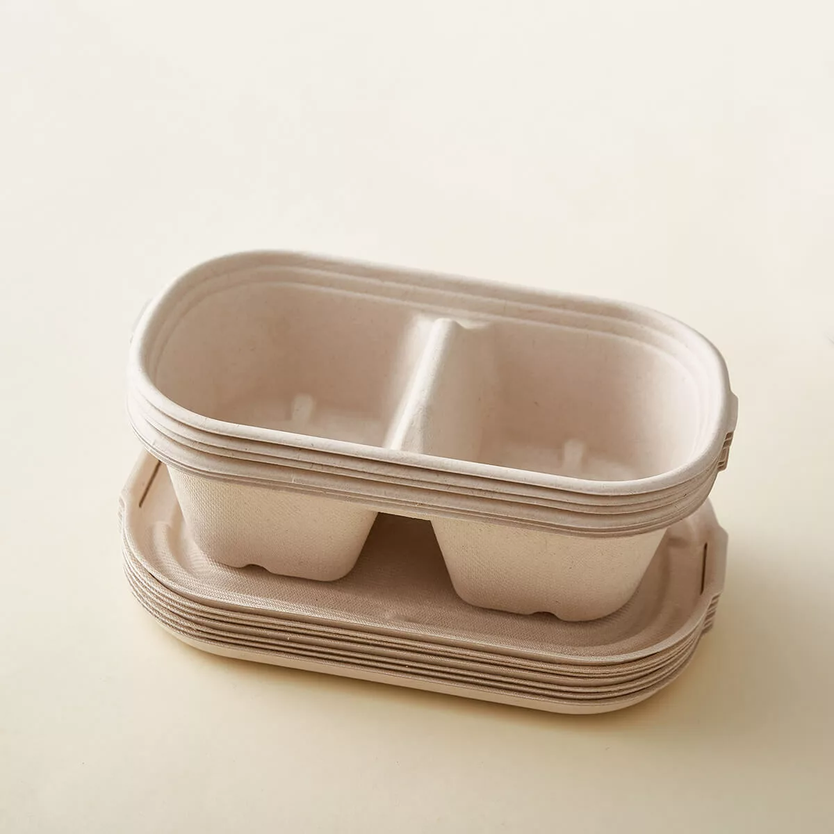 Natural Compostable Sugarcane Bagasse Rectangular Takeout Container with 2 Compartment